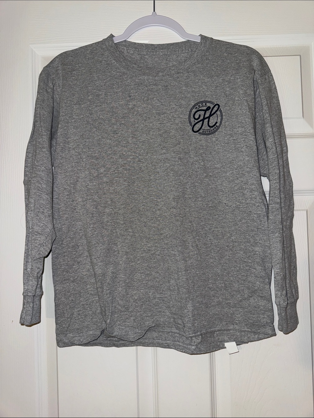 Men's Long Sleeve Heather Gray Logo Crew - H Emblem